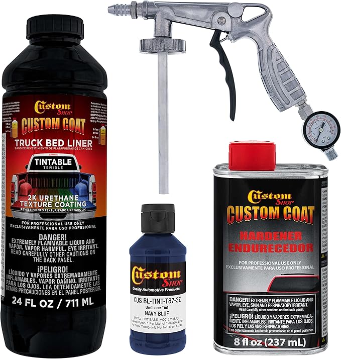 Custom Coat Federal Standard Color # 35048 Navy Blue Urethane Spray-On Truck Bed Liner, 1 Quart Kit with Spray Gun and Regulator - Durable Textured Protective Coating - Easy Mix Car Auto