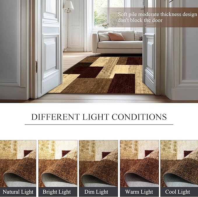 Modern Geometric Patchwork Indoor Area Rug for Living Room, Red 9x12 Large Rug Rockwood Collection Hardwood Floors Decor for Bedroom, Burgundy Throw Carpet for Office Entryway Dining Room