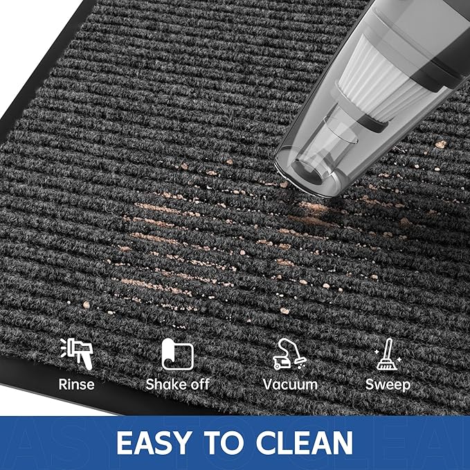 Front Door Mat, 4' x 6' Heavy Duty Indoor Outdoor Doomat, Commercial Industry Rugs with Rubber Backing, Non-Slip Low Profile Welcome Entry Mat for Patio, Home, Grey