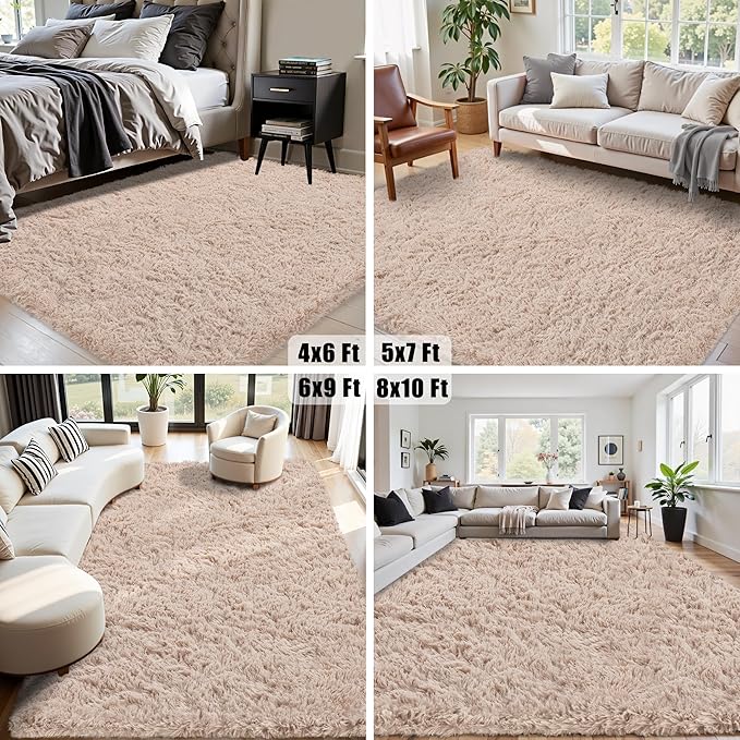 5x7 Area Rug for Living Room:Ultra Soft Fluffy Shag Beige Rugs,Large Fuzzy Plush Indoor Non Slip Carpet Washable Rug for Bedroom Kids Nursery Office Dorm Modern Decor(Beige 5'x7')