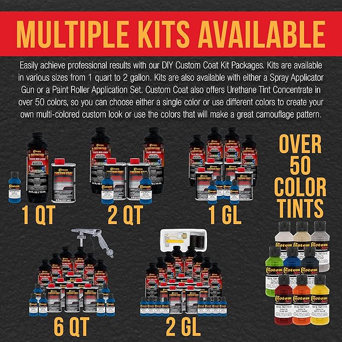 Custom Coat Safety Blue 1 Quart Urethane Spray-On Truck Bed Liner Kit - Easy Mixing, Just Shake, Shoot - Professional Durable Textured Protective Coating, Prevent Stop Rust - Car, Auto Equipment