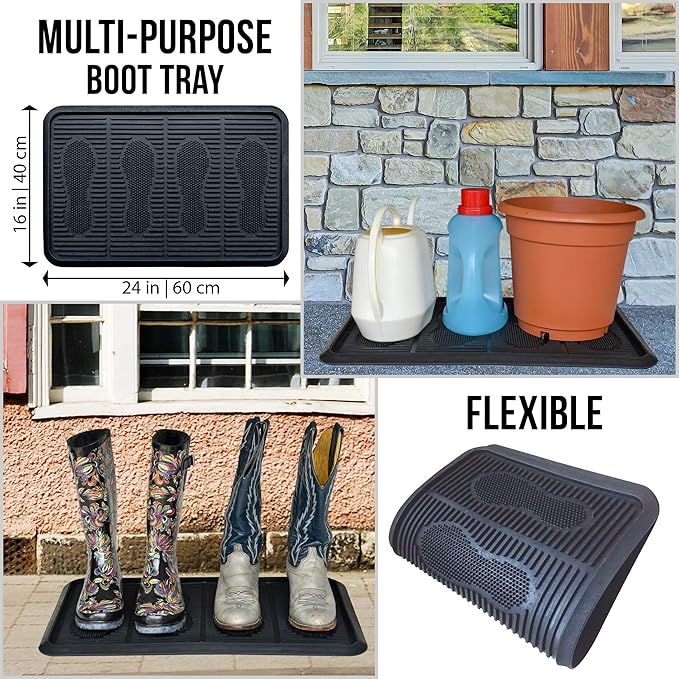 SafetyCare Rubber Shoe & Boot Tray - Multi-Purpose - 24 x 16 Inches - 2 Mats