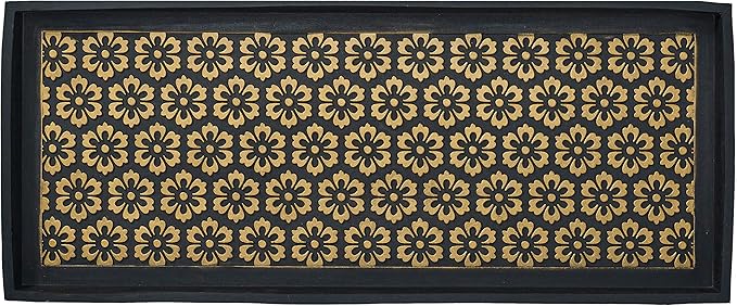HF by LT Layla Design Deluxe Rubber Boot-Tray, 34 x 14 inches, Heavy Duty Vulcanized Rubber, One-Piece Seamless Construction, Year Round Use Indoors or Outdoors, Black with Brushed Brass Finish