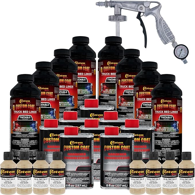 Custom Coat Federal Standard Color # 30277 Sand Brown T95 Urethane Spray-On Truck Bed Liner, 2 Gallon Kit with Spray Gun and Regulator - Durable Textured Protective Coating - Easy Mix Car Auto