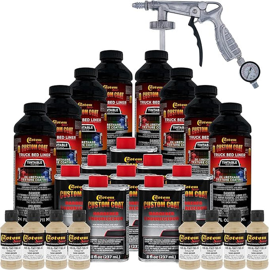Custom Coat Federal Standard Color # 30277 Sand Brown T95 Urethane Spray-On Truck Bed Liner, 2 Gallon Kit with Spray Gun and Regulator - Durable Textured Protective Coating - Easy Mix Car Auto