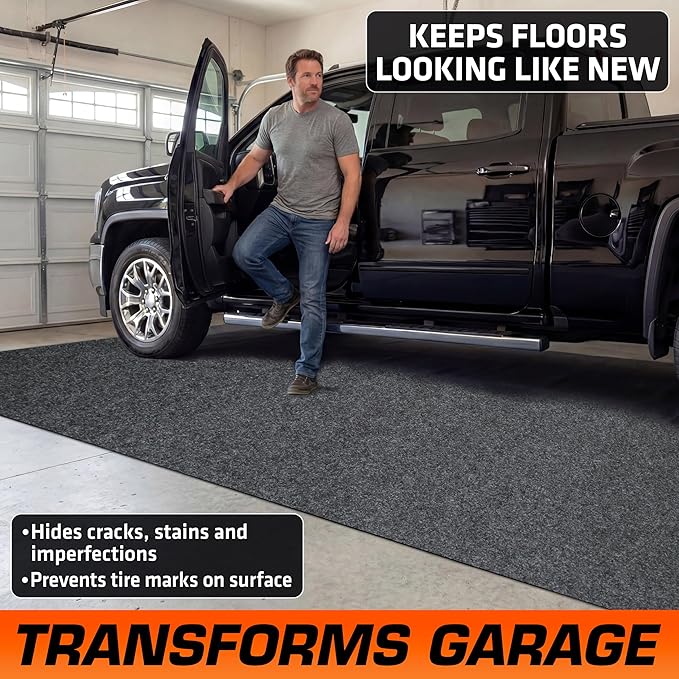 Armor All Premium Original Small Vehicle Garage Floor Mat, (8'4” x 7'4"), Protects Surfaces, Transforms Garage, Absorbent/Waterproof/Durable (Includes Double Sided Tape) (USA Made) (Charcoal)