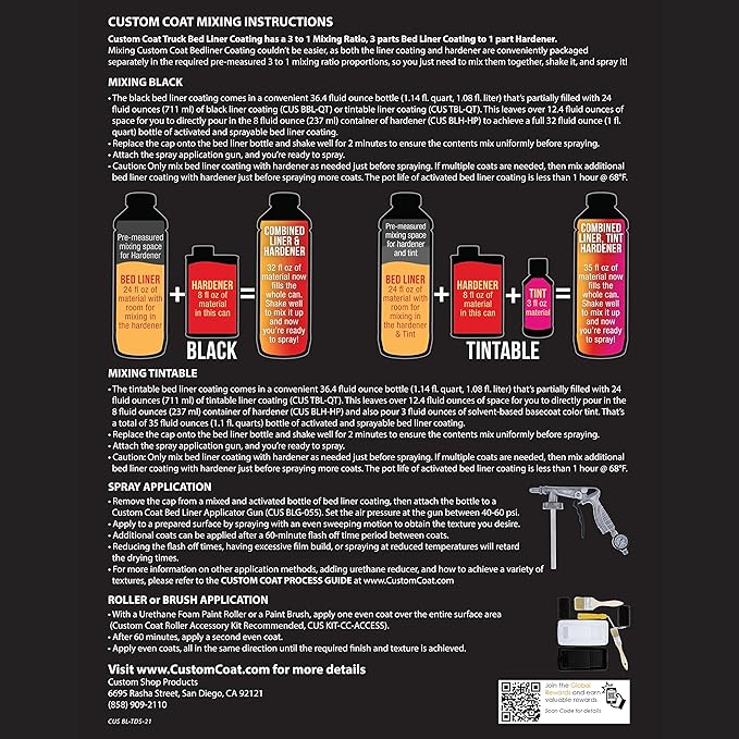 Custom Coat Federal Standard Color # 35056 Ultramarine Blue T86 Urethane Spray-On Truck Bed Liner, 2 Quart Kit with Spray Gun and Regulator - Durable Textured Protective Coating - Easy Mix Car Auto