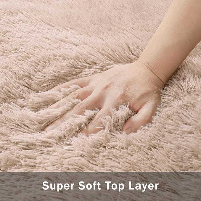 6x9 Area Rug for Living Room:Ultra Soft Fluffy Shag Beige Rugs,Large Fuzzy Plush Indoor Non Slip Carpet Washable Rug for Bedroom Kids Nursery Office Dorm Modern Decor(Beige 6'x9')