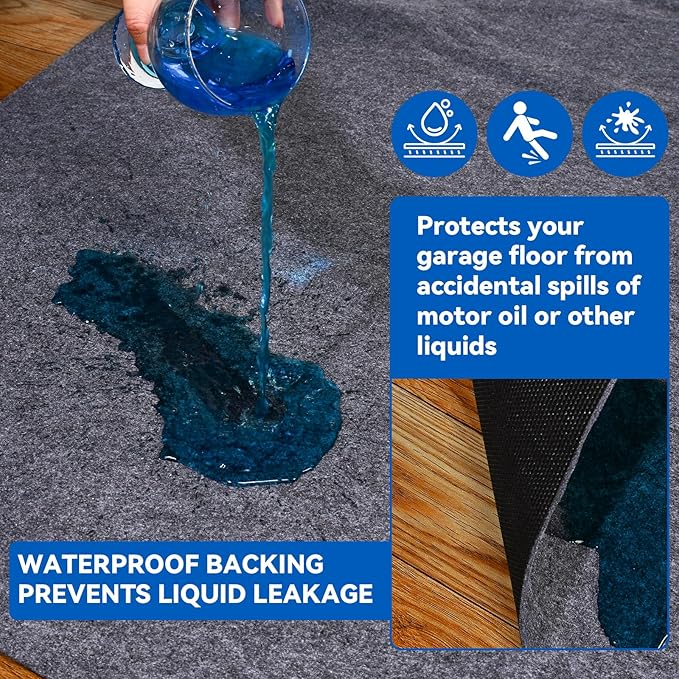 Garage Floor Mat, 7.4 x 17 Ft Waterproof Mat with Non-Slip Backing, Reusable Absorbent Surface, Easy Clean Floor Protector Oil Spill Mats for Garage, Driveway, Workshop