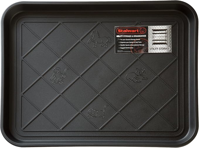 All-Weather Boot Tray - Water-Resistant Plastic Mud Pan, Pet Food Tray, and Outdoor or Indoor Shoe Mat for Entryway by Stalwart (Black)