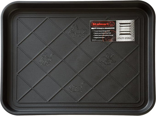 All-Weather Boot Tray - Water-Resistant Plastic Mud Pan, Pet Food Tray, and Outdoor or Indoor Shoe Mat for Entryway by Stalwart (Black)