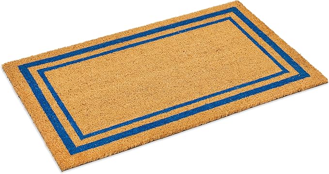 Ecomills Blue Border Coco Coir Doormat, 18" x 30" - Natural Coconut Fiber Welcome Mat for Front Door - Non-Slip, Heavy Duty Outdoor Indoor Entryway - Scrapes Shoes Clean
