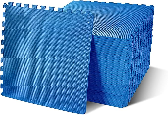 BalanceFrom Puzzle Exercise Mat with EVA Foam Interlocking Tiles for MMA, Exercise, Gymnastics and Home Gym Protective Flooring, 1/2" Thick, 144 Square Feet, Blue