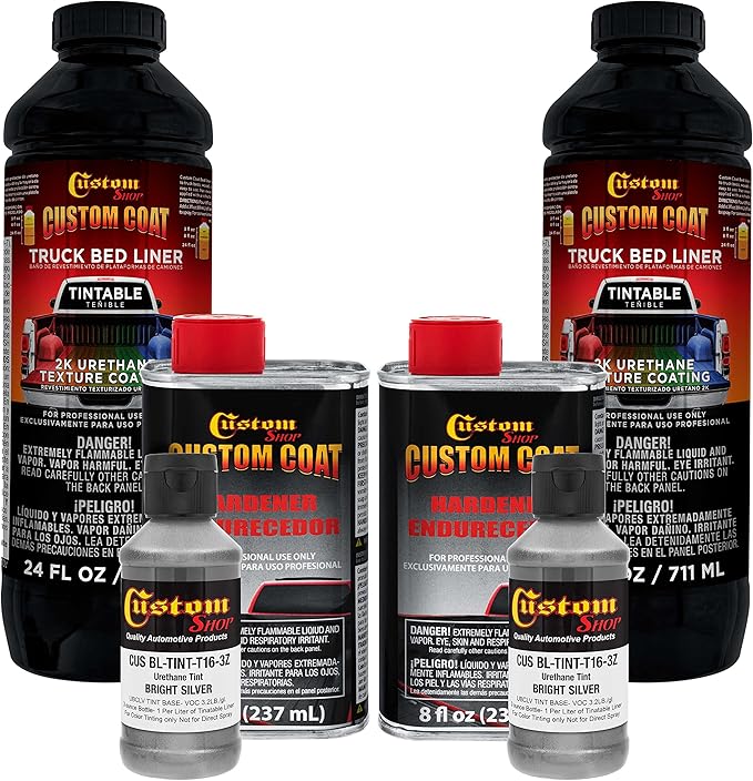 Custom Coat Bright Silver 2 Quart (1/2 Gallon) Urethane Spray-On Truck Bed Liner Kit - Easy Mixing, Just Shake, Shoot - Durable Textured Protective Coating, Prevent Stop Rust - Car, Auto Equipment