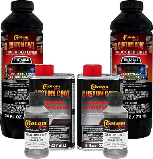 Custom Coat Bright Silver 2 Quart (1/2 Gallon) Urethane Spray-On Truck Bed Liner Kit - Easy Mixing, Just Shake, Shoot - Durable Textured Protective Coating, Prevent Stop Rust - Car, Auto Equipment