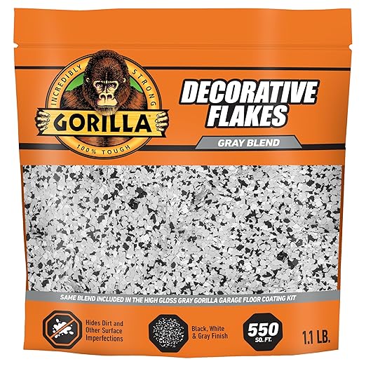 Gorilla Garage Floor Coating Decorative Flakes – Gray, Black & White Blend – Matches High-Gloss Gray Kit – Hides Dirt & Imperfections – Use with Epoxy or Concrete Coatings – Covers up to 550 sq. ft.