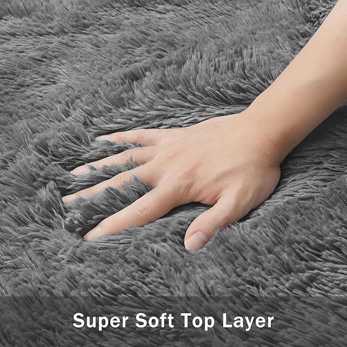 4x6 Area Rug for Living Room:Ultra Soft Fluffy Shag Dark Grey Rugs,Large Fuzzy Plush Indoor Non Slip Carpet Washable Rug for Bedroom Kids Nursery Office Dorm Modern Decor(Dark Grey 4'x6')