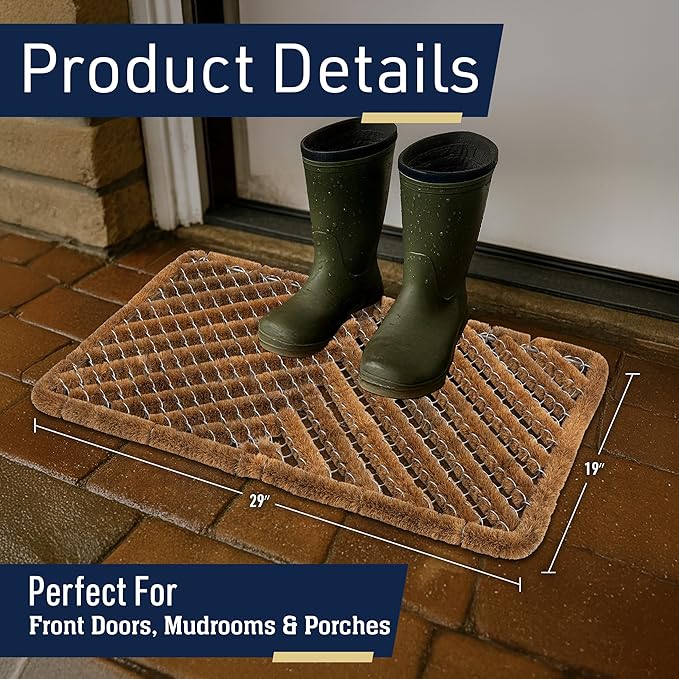 Kings County Tools Natural Coir Doormat - 29x19in Dirt Trapping Welcome Matt Outdoor or Indoor Front Door Mat Outside Entrance - Easy to Clean Heavy Duty Coco Coir and Stainless Steel Welcome Mat