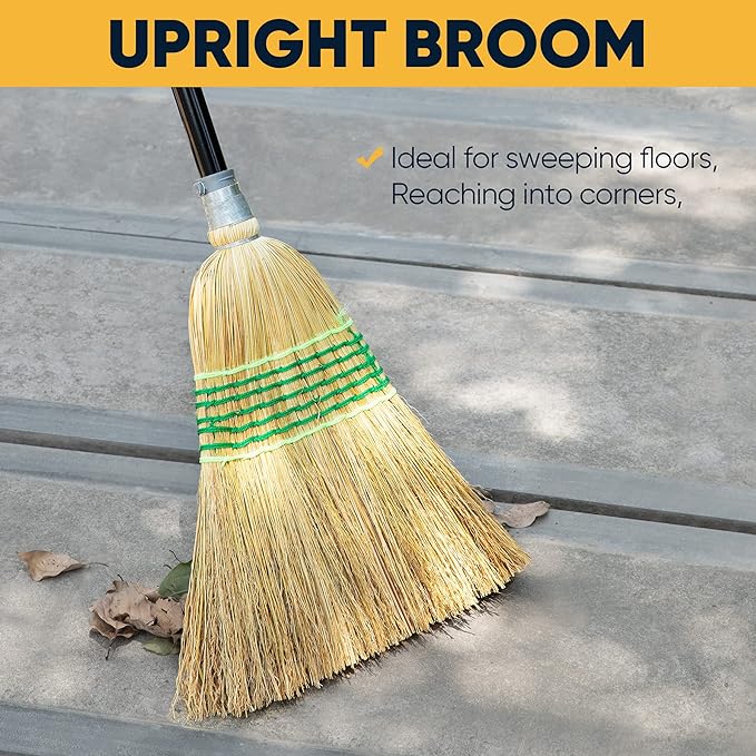 Yocada Heavy-Duty Corn Broom Commercial Indoor Outdoor Broom 59.8 inch Tall for Courtyard Garage Lobby Mall Market Floor Home Office Leaves Stone Dust Rubbish