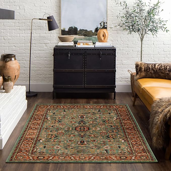 Mohawk Home Celine Traditional Ornamental Aqua Blue 2' X 7' Area Rug Perfect for Living Room, Dining Room, Office, Kitchen, Entryway, Hallway