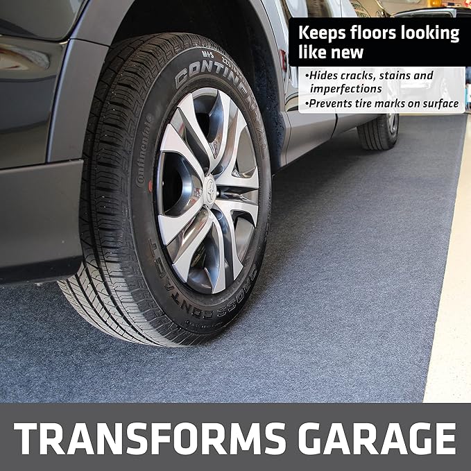 Drymate Garage Floor Mat, (17' x 7'4"), Protects Surfaces, Transforms Garage, Absorbent, Waterproof, Durable (USA Made) (Charcoal) (Includes Double Sided Tape)