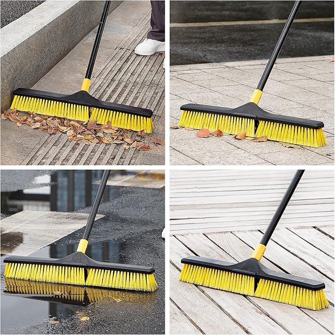 Yocada Push Broom Brush 24" Wide 65.3" Long Handle Stiff Bristles Heavy-Duty Outdoor Commercial for Cleaning Bathroom Kitchen Patio Garage Deck Concrete Wood Stone Tile Floor 3PCS