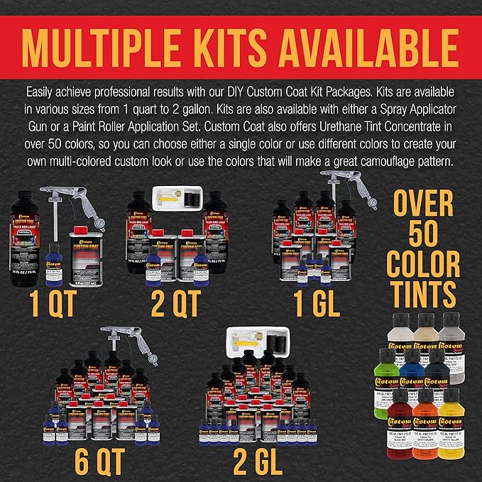 Custom Coat Federal Standard Color # 35056 Ultramarine Blue T86 Urethane Spray-On Truck Bed Liner, 1 Quart Kit with Spray Gun and Regulator - Durable Textured Protective Coating - Easy Mix Car Auto