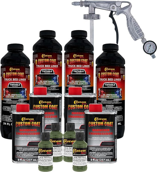 Custom Coat Federal Standard Color # 34128 Woodland Green T72 Urethane Spray-On Truck Bed Liner, 1 Gallon Kit with Spray Gun and Regulator - Durable Textured Protective Coating - Easy Mix Car Auto