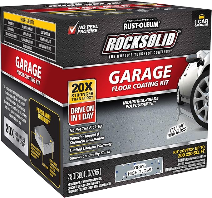 Rust-Oleum 60003 RockSolid Polycuramine Garage Floor Coating, 1 Car Kit, High Gloss Gray