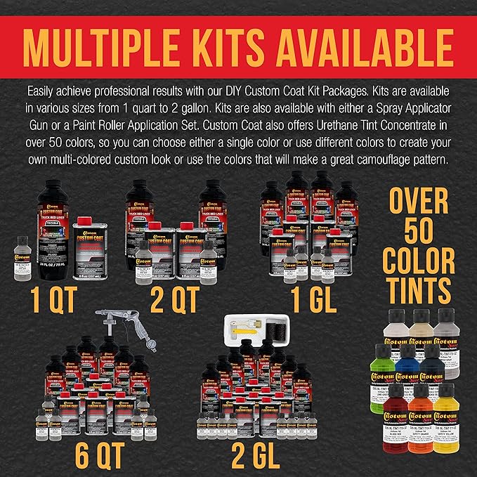 Custom Coat Dove Gray 1 Quart Urethane Spray-On Truck Bed Liner Kit - Easy Mixing, Just Shake, Shoot - Professional Durable Textured Protective Coating, Prevent Stop Rust - Car, Auto Equipment
