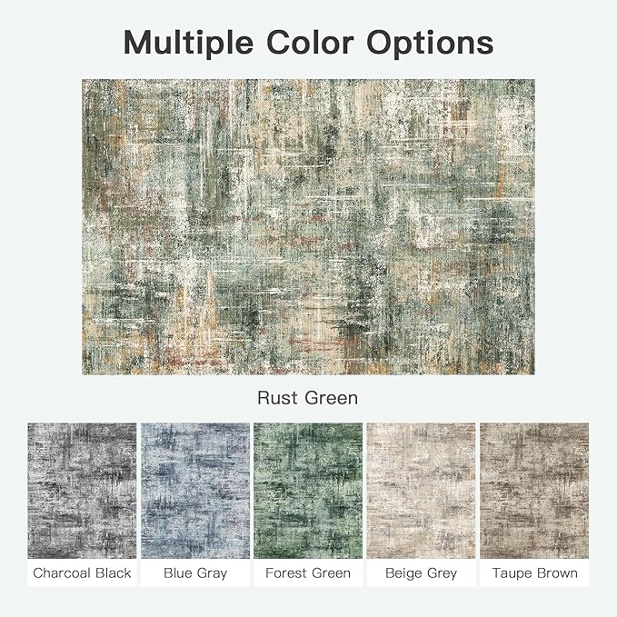 Lofus 8x10 Area Rug for Living Room, Coffee Green Abstract Large Rugs with Non-Slip Backing, Neutral Modern Washable Carpet for Bedroom Dining Room Home Office Nursery Indoor