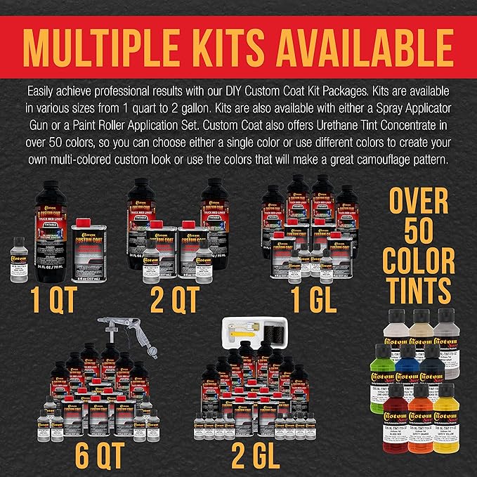 Custom Coat Bright Silver 1 Quart Urethane Spray-On Truck Bed Liner Kit - Easy Mixing, Just Shake, Shoot - Professional Durable Textured Protective Coating, Prevent Stop Rust - Car, Auto Equipment