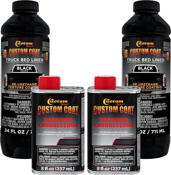 Custom Coat Black 2 Quart (1/2 Gallon) Urethane Spray-On Truck Bed Liner Kit - Easy 3 to 1 Mix Ratio, Just Mix, Shake and Shoot - Durable Textured Protective Coating, Prevent Rust - Car, Auto