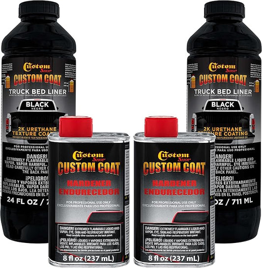 Custom Coat Black 2 Quart (1/2 Gallon) Urethane Spray-On Truck Bed Liner Kit - Easy 3 to 1 Mix Ratio, Just Mix, Shake and Shoot - Durable Textured Protective Coating, Prevent Rust - Car, Auto