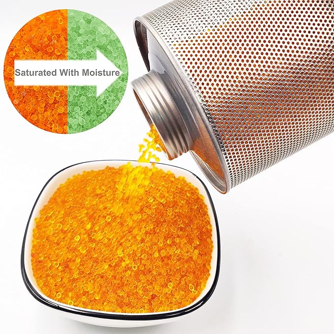 Wisesorb 750 Grams Gun Safe Dehumidifier, 2 Pack Reusable Canister Desiccant Dehumidifier, Rechargeable 1.65 Lbs Indicating Silica Gel Orange to Green