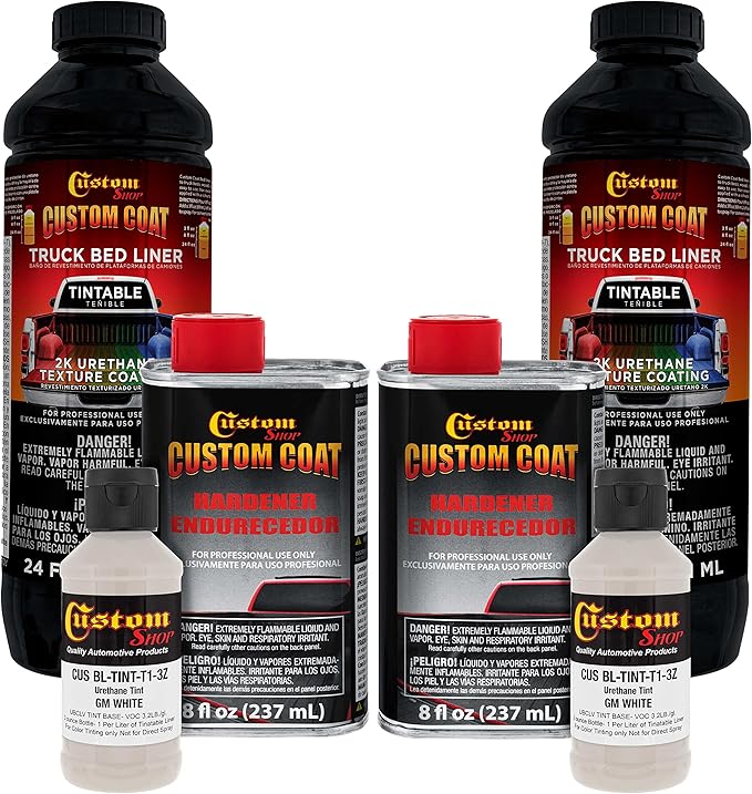 Custom Coat GM White 2 Quart (1/2 Gallon) Urethane Spray-On Truck Bed Liner Kit - Easy Mixing, Just Shake, Shoot - Durable Textured Protective Coating, Prevent Stop Rust - Car, Auto Equipment