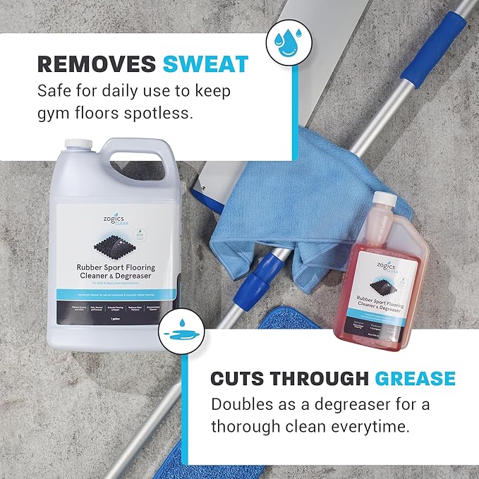 Zogics Rubber Flooring Cleaner and Degreaser – Cleaner Concentrate and Heavy Duty Degreaser for Rubber Floors and Mats, Biodegradable and Non Toxic Cleaner (4 Gallons/Case)