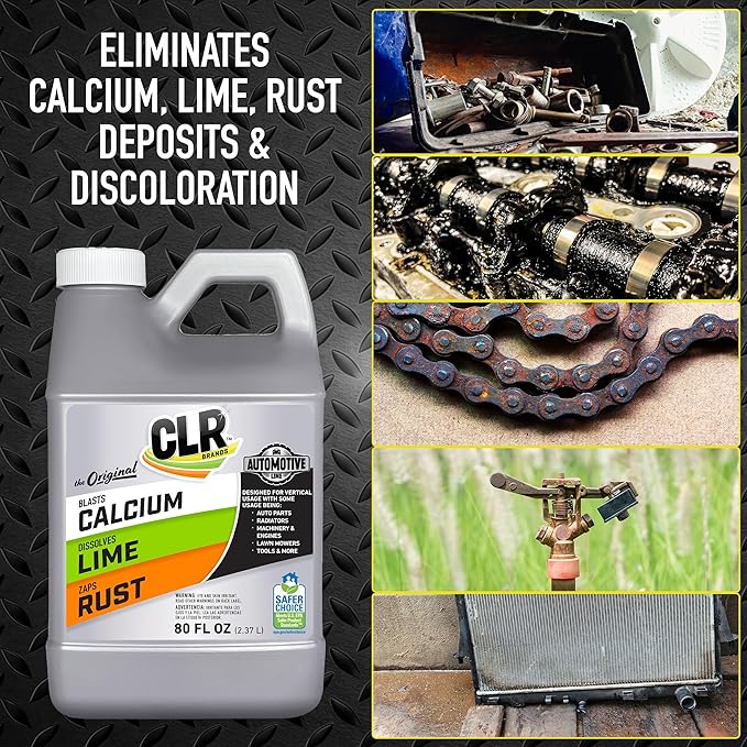 CLR Brands® Automotive Calcium, Lime & Rust Remover, Cleaner for Multiple Surfaces, EPA Safer Choice Certified, Ammonia, Phosphate and Bleach Free Cleaner, 80 Oz