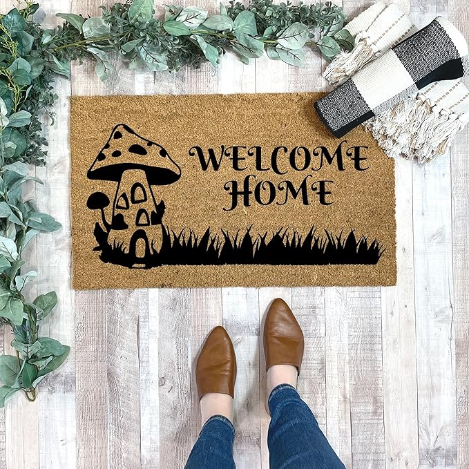 Mushroom Doormat, Mushroom Decoration, Plant Doormat, Fairy Decoration, Cottagecore Decoration Poisonous Mushroom for Home Kitchen Indoor and Outdoor Decoration Entrance Mat 30x18 Inches