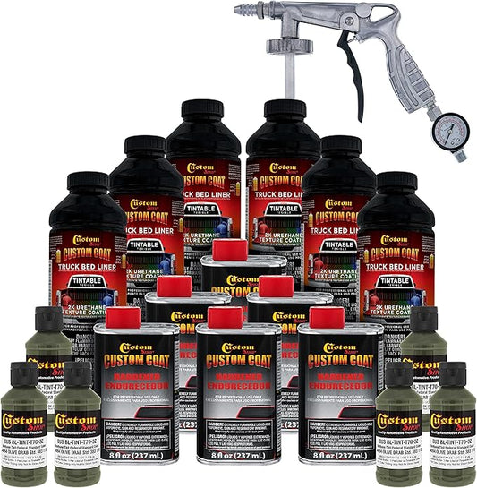 Custom Coat Federal Standard Color # 34094 Olive Drab T70 Urethane Spray-On Truck Bed Liner, 1.5 Gallon Kit with Spray Gun and Regulator - Durable Textured Protective Coating - Car Auto