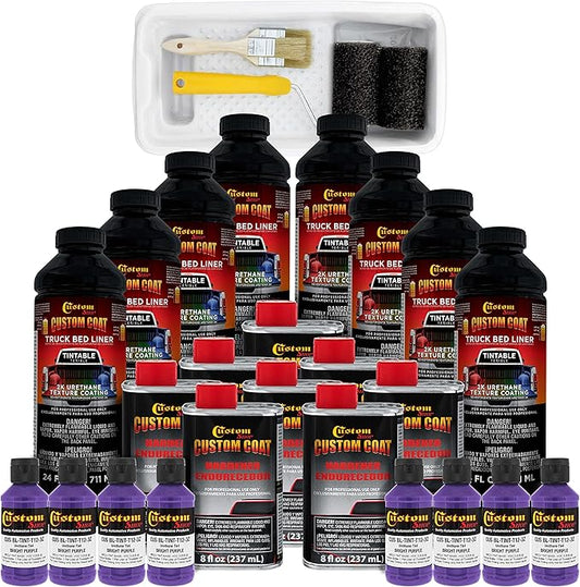 Custom Coat Bright Purple 2 Gallon Urethane Roll-On, Brush-On or Spray-On Truck Bed Liner Kit with Roller and Brush Applicator Kit - Easy Mixing - Durable Textured Car Auto Protective Coating