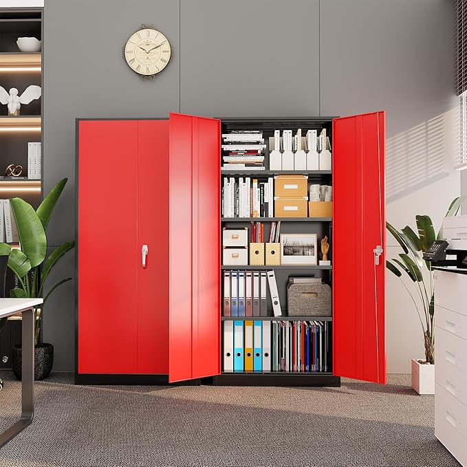 Bonusall 72" Metal Garage Storage Cabinet， Heavy-Duty Steel Cabinet with 2 Locking Doors & 5 Adjustable Shelves for Home