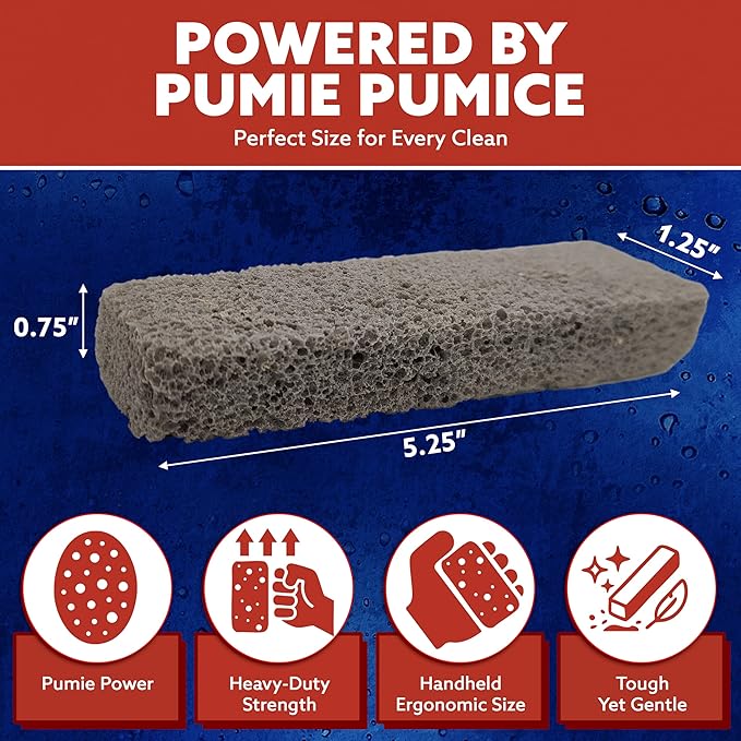 PUMIE Heavy Duty Pumice Scouring Stick (4 Pack) - Extra Strong Pumice Cleaning Stone for Bathroom, Kitchen, Grill - Scouring Stick for Cleaning Pool, Rust, Stains & Hard Water Rings