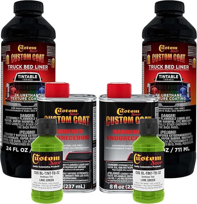 Custom Coat Lime Green 2 Quart (1/2 Gallon) Urethane Spray-On Truck Bed Liner Kit - Easy Mixing, Just Shake, Shoot - Durable Textured Protective Coating, Prevent Stop Rust - Car, Auto Equipment