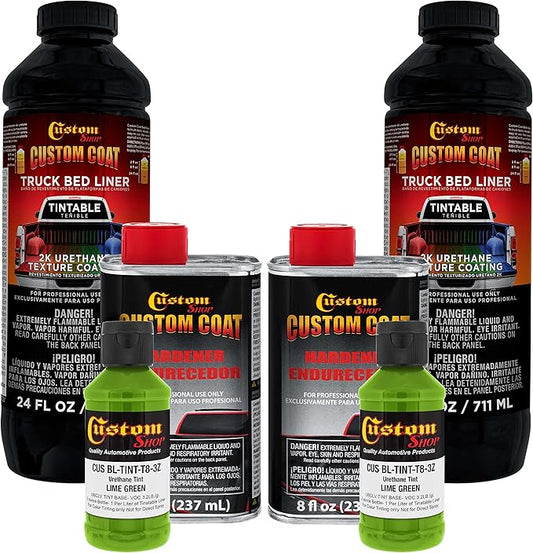 Custom Coat Lime Green 2 Quart (1/2 Gallon) Urethane Spray-On Truck Bed Liner Kit - Easy Mixing, Just Shake, Shoot - Durable Textured Protective Coating, Prevent Stop Rust - Car, Auto Equipment