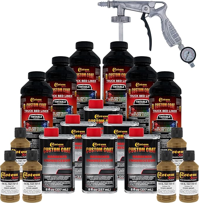 Custom Coat Federal Standard Color # 25010 Coyote Brown T97 Urethane Spray-On Truck Bed Liner, 1.5 Gallon Kit with Spray Gun and Regulator - Durable Textured Protective Coating - Car Auto