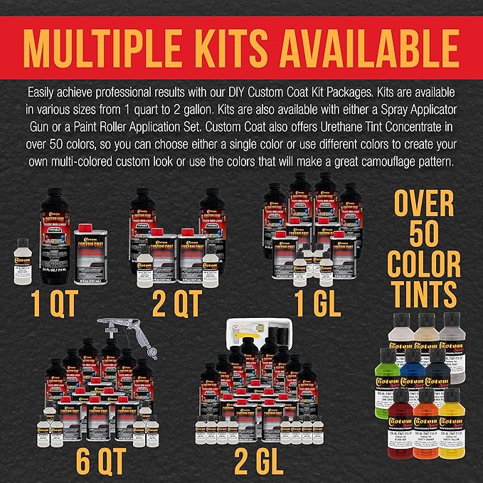 Custom Coat Bright White 1 Gallon Urethane Spray-On Truck Bed Liner Kit with Spray Gun and Regulator - Easy Mixing, Shake, Shoot It - Durable Textured Protective Coating, Prevent Rust - Car, Auto