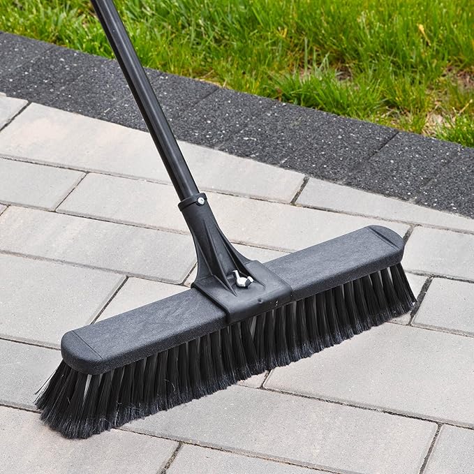 18-inch Heavy-Duty Push-Broom with Steel Handle, Multi-Sided Industrial Broom, Used to Clean dust, Sand, Leaves and Water on Concrete, Asphalt, Garage, Driveway, Yard and Deck.
