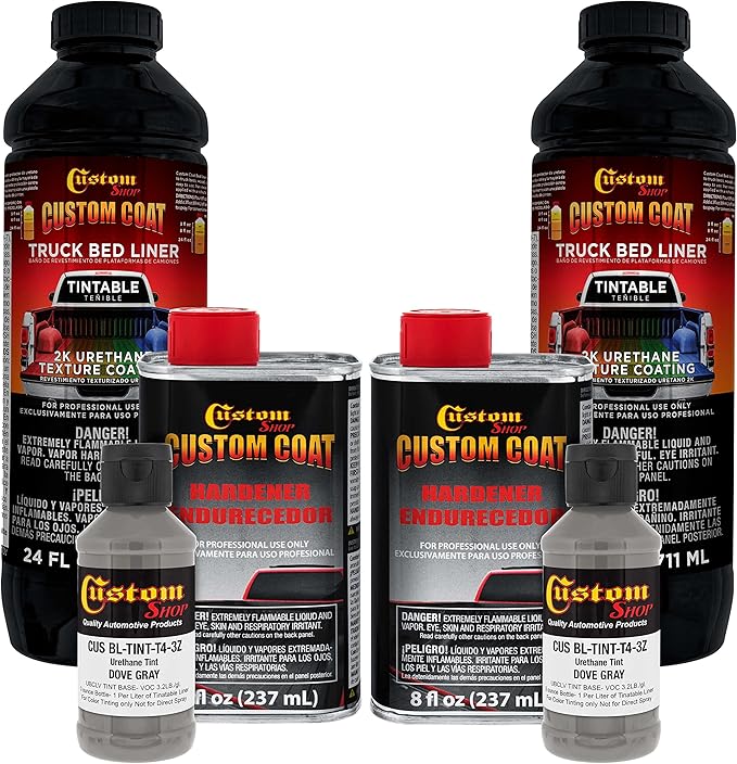 Custom Coat Dove Gray 2 Quart (1/2 Gallon) Urethane Spray-On Truck Bed Liner Kit - Easy Mixing, Just Shake, Shoot - Durable Textured Protective Coating, Prevent Stop Rust - Car, Auto Equipment