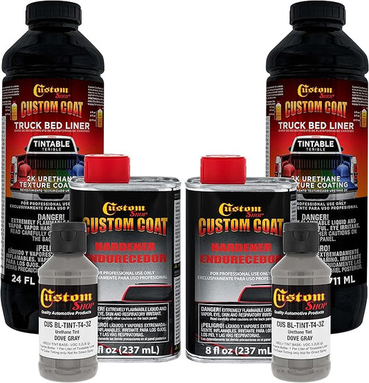 Custom Coat Dove Gray 2 Quart (1/2 Gallon) Urethane Spray-On Truck Bed Liner Kit - Easy Mixing, Just Shake, Shoot - Durable Textured Protective Coating, Prevent Stop Rust - Car, Auto Equipment